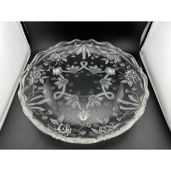 Clear Pressed Glass Floral Footed Serving Plate - Picture 2 of 8